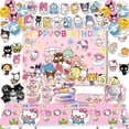 thumbnail image 4 of Serie Sanrio Hello Kitty Fiesta de cumpleaños Lindo Kulomi Cubiertos Plato Desechable Banner Topper Bandera Colgante Globos Set Cumpleaños, 4 of 5