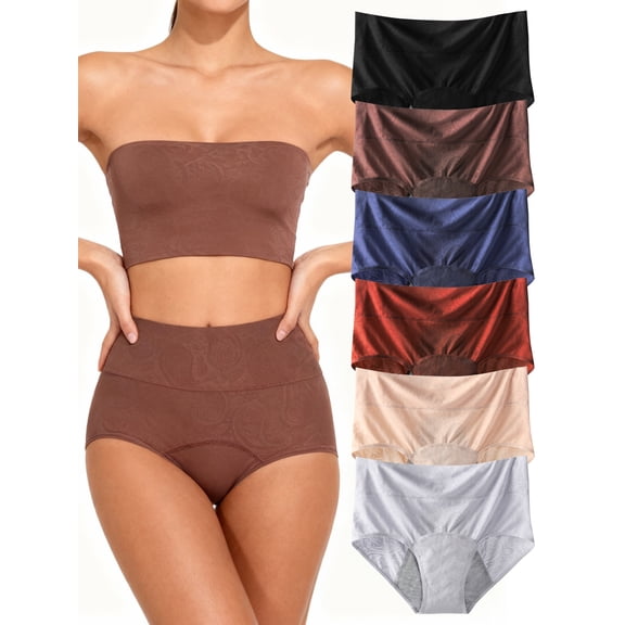 Wausea Period Underwear for Women High Waisted Mesh Menstrual Panties Briefs, 6-Pack, Sizes XS-XL