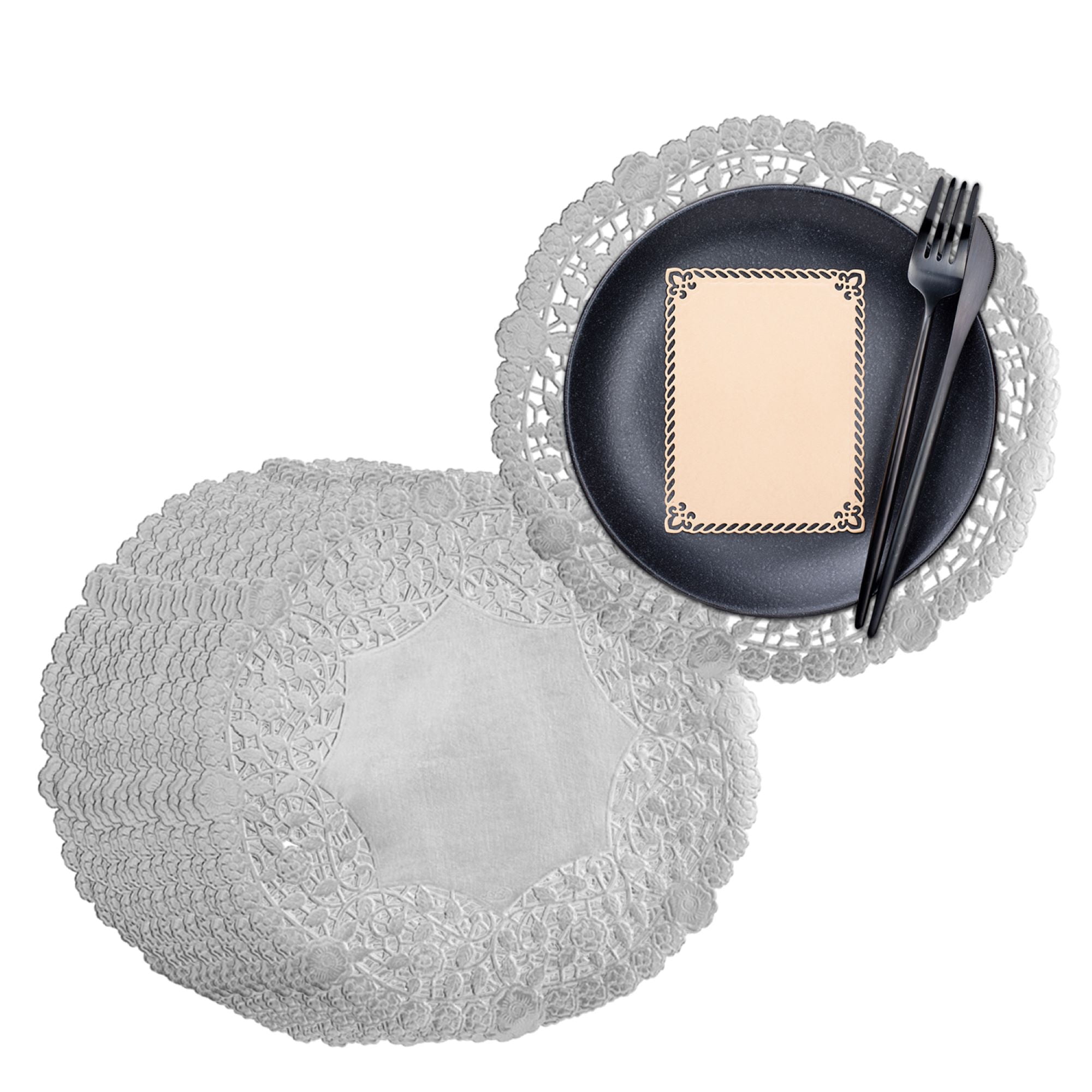 Pack of 25 Metallic Silver Foil 10" Size Paper Lace Doilies Floral