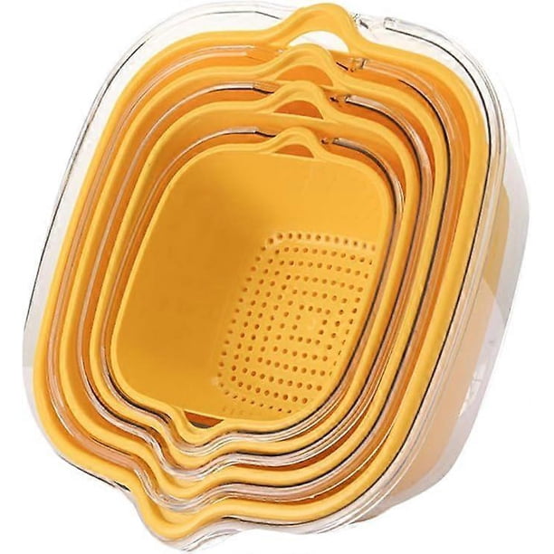 Colander Set, Vegetable Washing Salad Dehydrator, Fruit Cleaning Strainer, Food Strainer and Colander, Pasta Rice Strainer, 2 Layer Kitchen Pasta Rice