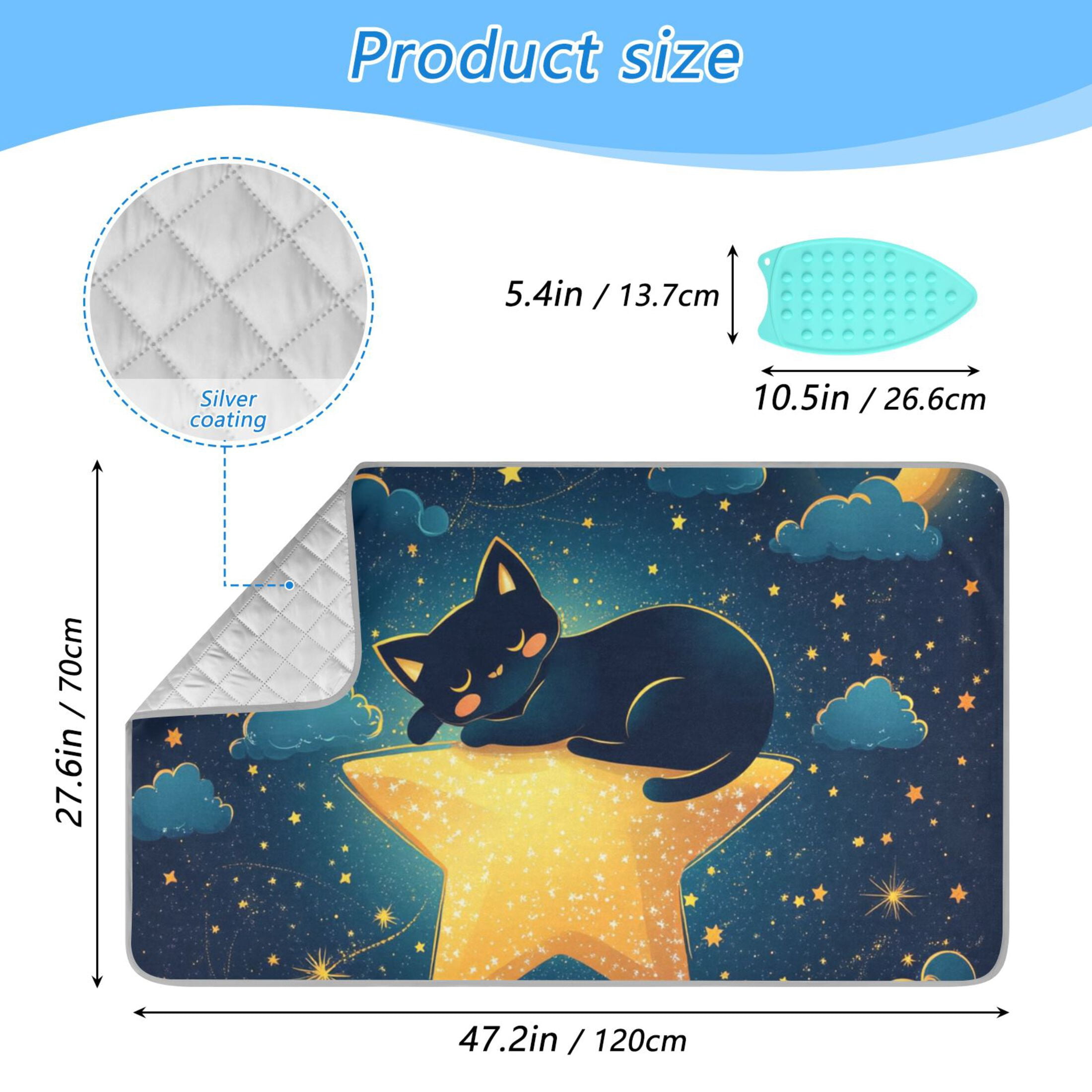 Sleeping Cat in Starry Night Ironing Mat Blanket for Table Top Travel Portable Ironing Board Pad 47.2x27.6 Inch