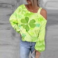 thumbnail image 1 of Hauts de Sortie Mode Femmes Sweat-Shirt Imprimé Saint-Patrick Épaules Dénudées Graphique Manches Longues Pull, 1 of 5