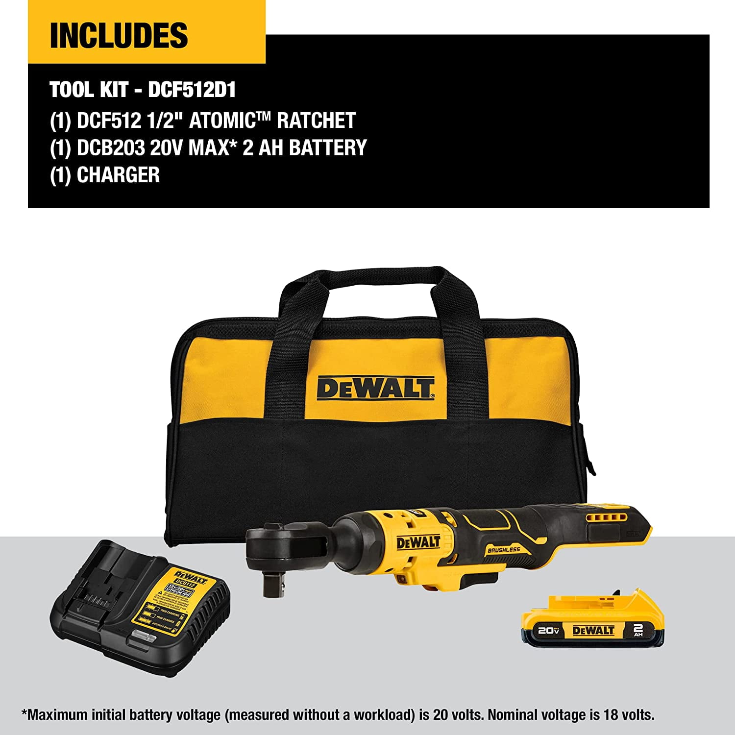 DeWalt ATOMIC COMPACT SERIES&trade; 20V MAX* Brushless 1/2 in. Ratchet Kit