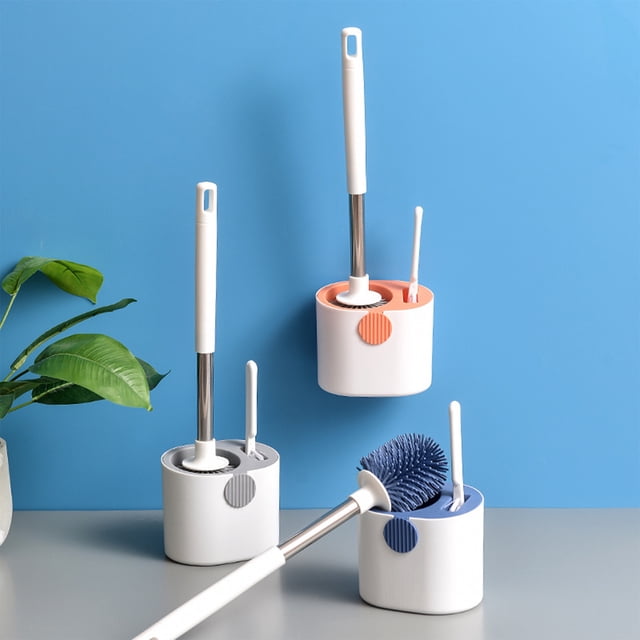 Xihbxyly Escobillero con Cerdas Suaves de Tpr, Mango Antideslizante, para Pared o de Pie, Fácil de Instalar, Esencial para El Baño, Color Azul/Gris/Naranja, 44 X 14 X 22,5 Cm.