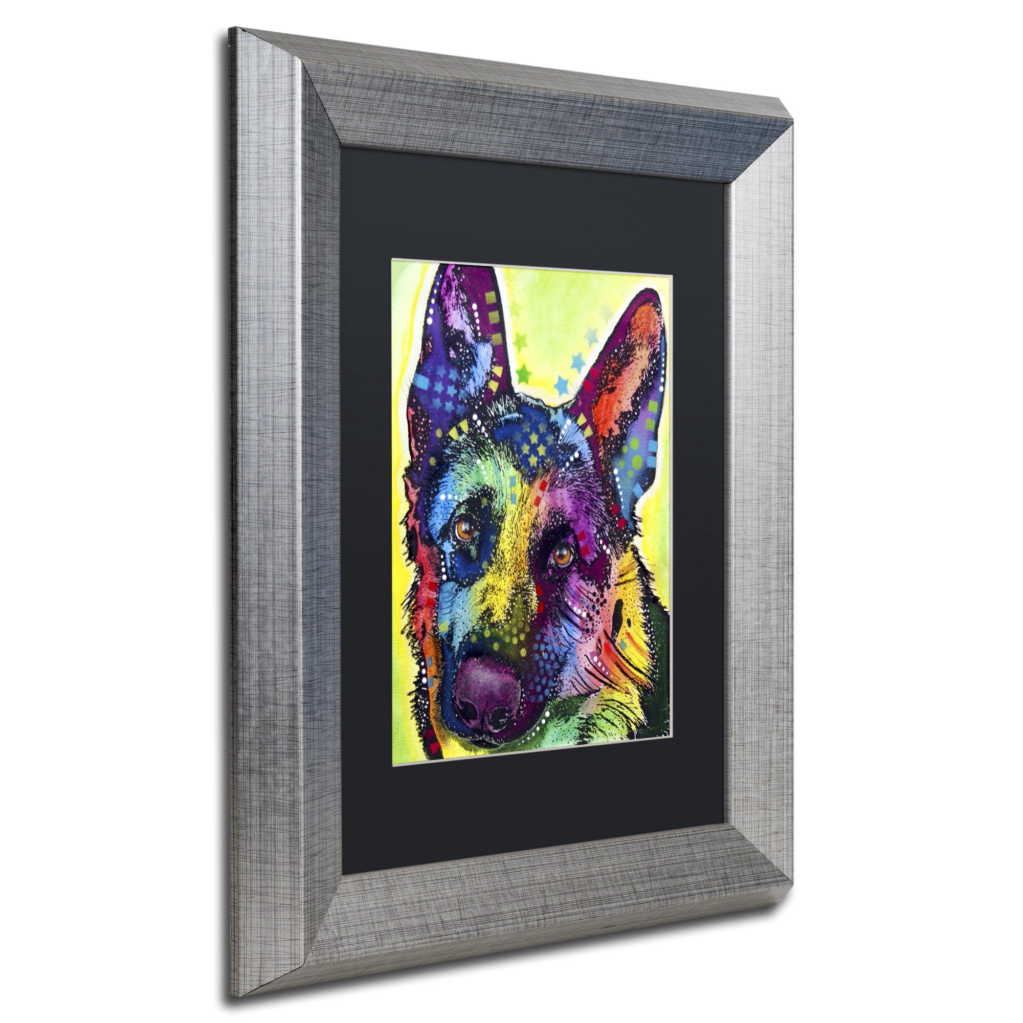 Dean Russo 'German Shepherd' Black Matted Framed Art