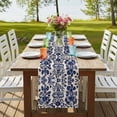 thumbnail image 4 of Blue Spring Floral 108 Inch Table Runner, Summer Botanical Farmhouse Rustic Farmhouse Dresser Scarf Cotton & Linen Tablerunner for Dining/Kitchen Island/Holiday Party Décor 13" x 108", 4 of 9