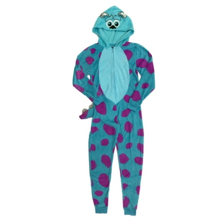 Disney Womens Plush Monster Inc Sulley Union Suit Sleeper Hoodie Pajamas