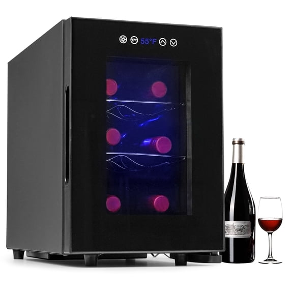 IceBlue Portable 6-Bottle Wine Cooler, Drink refrigerator,Digital Temperature Control(10-18°C) ,LED Screen, Car and Home Use