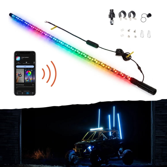 Antena LED RGB Iron Led 1.50 mts 5 fts Control por App Antena Impermeable para Rzr UTV Cuatrimoto Todo Terreno Cuatrimoto Vehículos Off Road