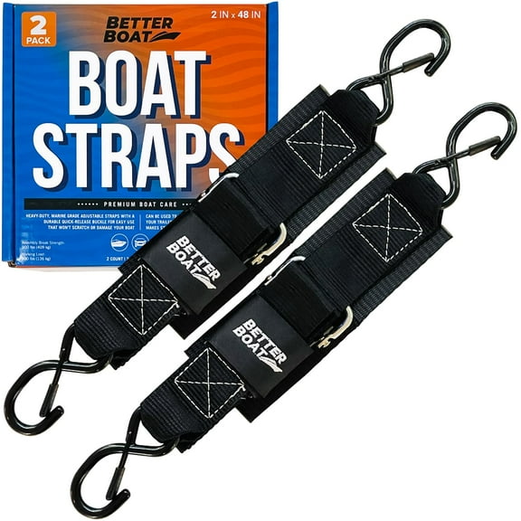 Better Boat Heavy Duty Tie Down Straps, 2" x 48", Manual Buckle for Boat and Jet Ski Trailers