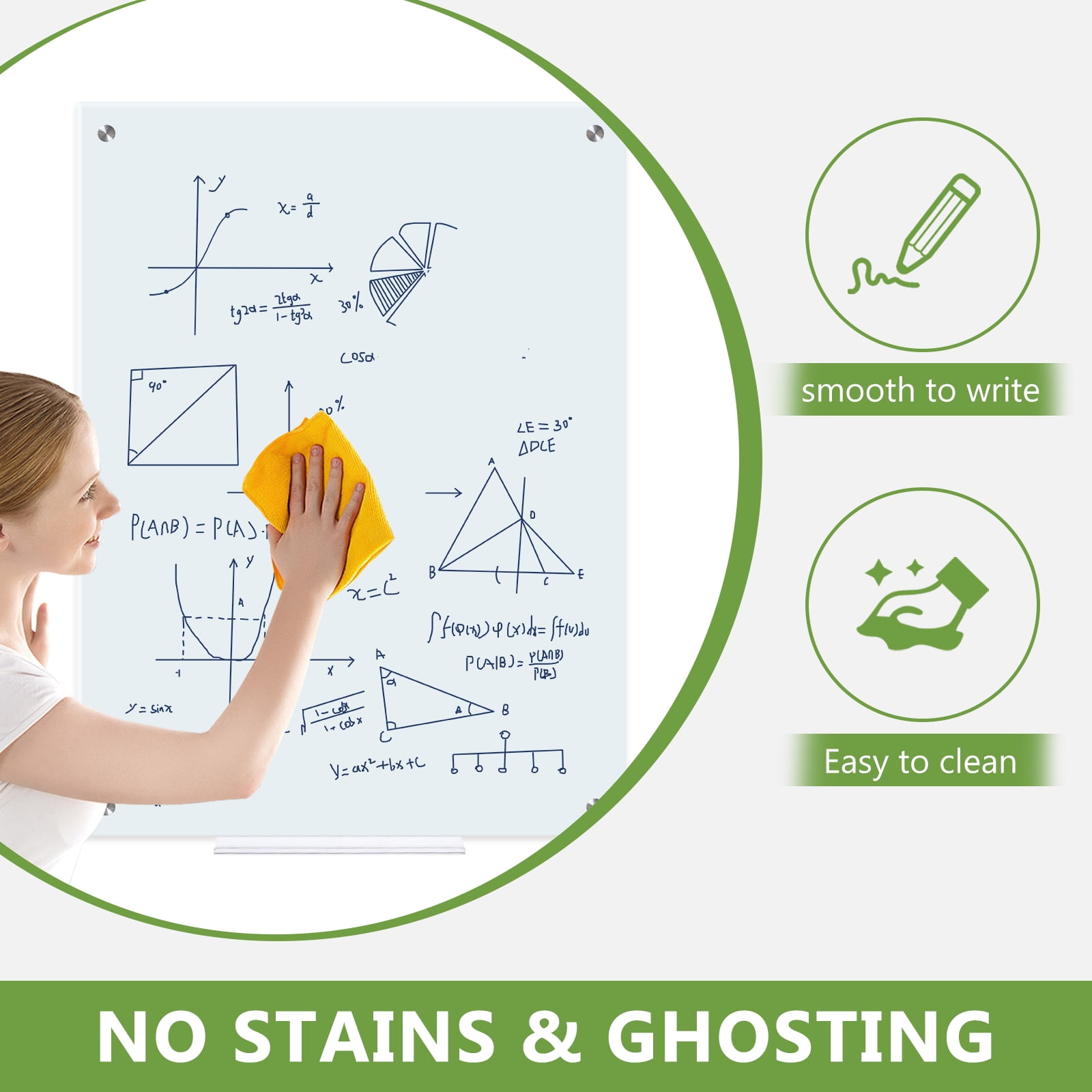 Magnetic Glass Dry Erase White Board 24"x18" Horizontal Frameless Mounting Frameless Glass White Board for Office, Home & Kitchen Infinity Frameless Mounting, White Surface