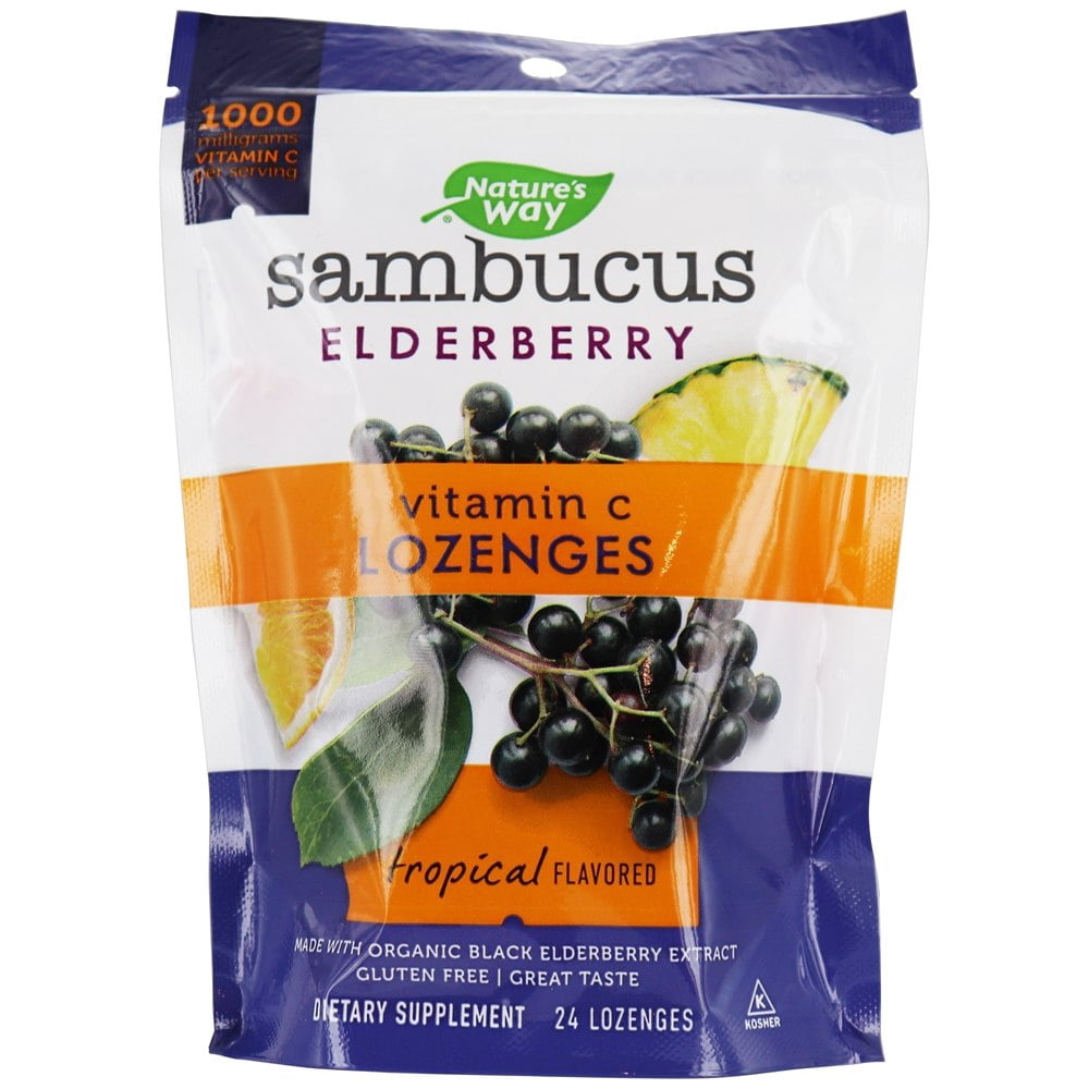 Nature's Way Sambucus Elderberry Vitamin C Tropical 1000 mg. 24 Lozenges
