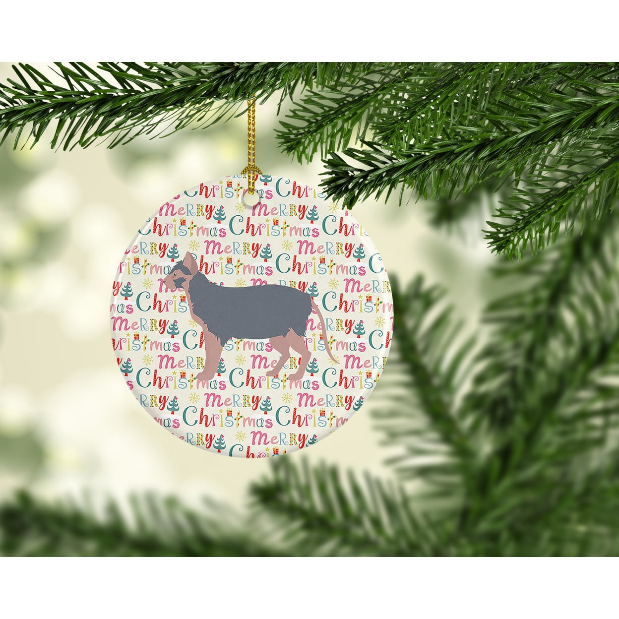 Lykoi #3 Cat Christmas Ceramic Ornament 2.8 in x 2.8 in