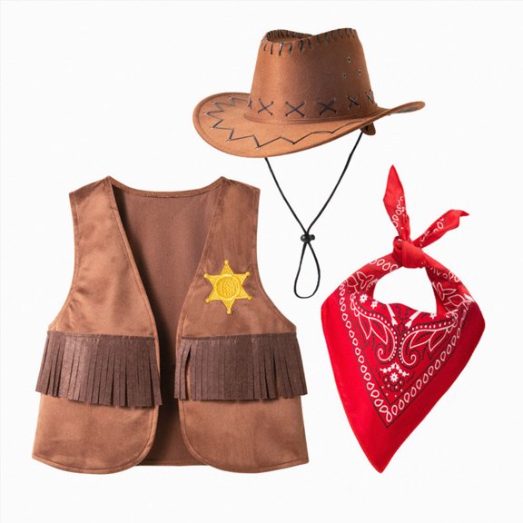 WXFAZCVU Baby Boy Clothes Dress Vest Cowboy Adjustable Hat and Scarf Trendy Clothing Set Size 10-11 Years