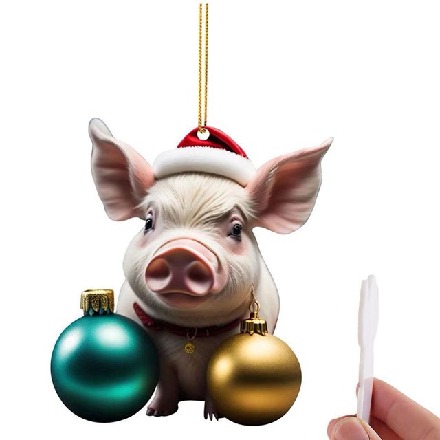 CAIROYAR Adornos navideños divertidos de acrílico 2D para Navidad Adornos para árbol de Navidad con forma de cerdo