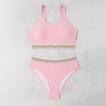 thumbnail image 3 of Ohufall Women's Bikini Sets Colorblock Trim 2 Piece Swimsuit High Waisted Bathing Suits for Women Scoop Neck Adjustable Spaghetti Straps Bikini Swimwear, 3 of 7