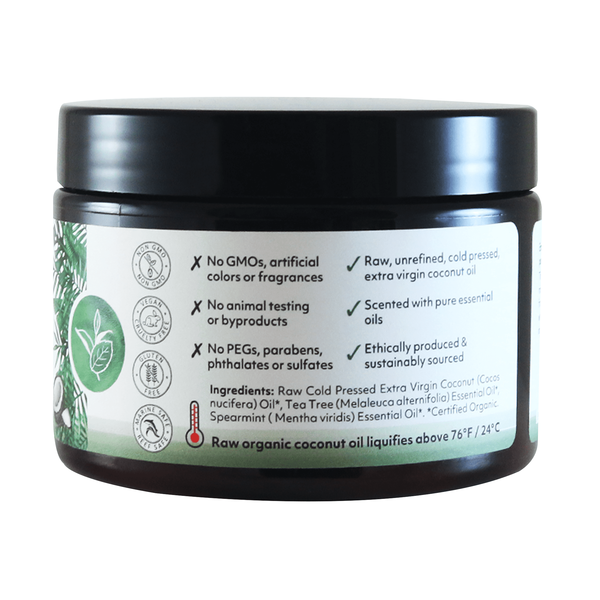 Raw Cold Pressed Coconut Oil for Hair, Skin, Face & Body | Relaxing Massage Oil | Tea Tree Spearmint,12 oz for Women Men & Baby