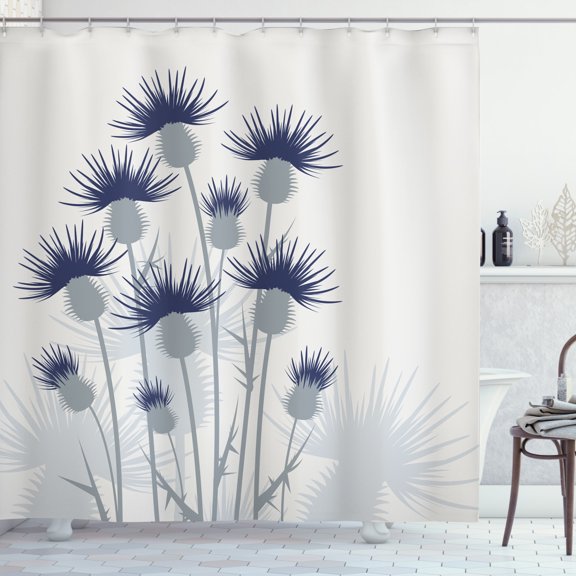 Ambesonne Thistle Shower Curtain, Gardening Theme Flowers, 69"Wx75"L, Sage Green Grey