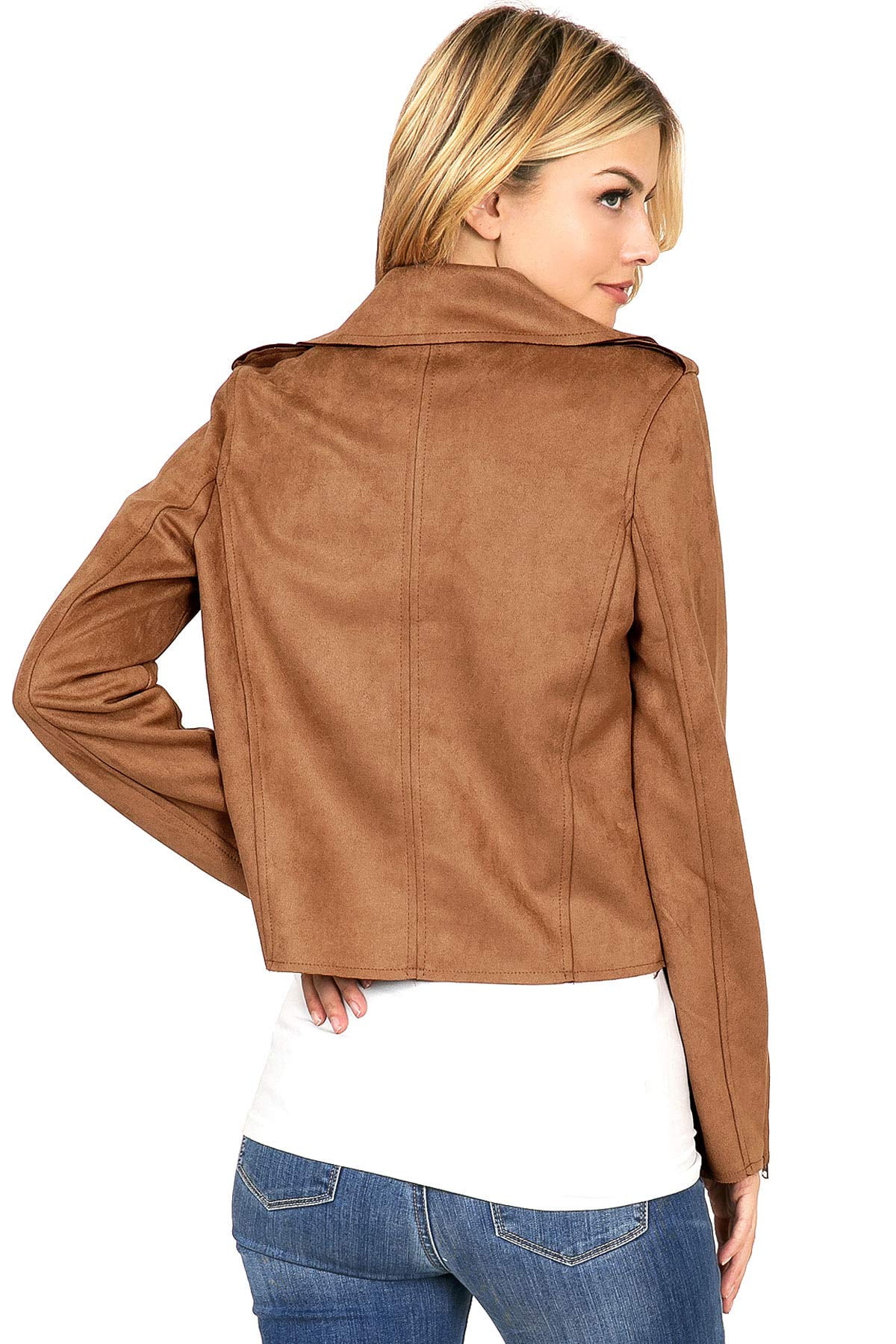 Faux suede moto store jacket camel