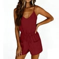 thumbnail image 5 of Romper Swimsuits for Women Spaghetti Strap Short Romper for Women Soft Drawstring High Waist Loungewear Casual Jumpsuit Shorts with Pockets Wine L, 5 of 6