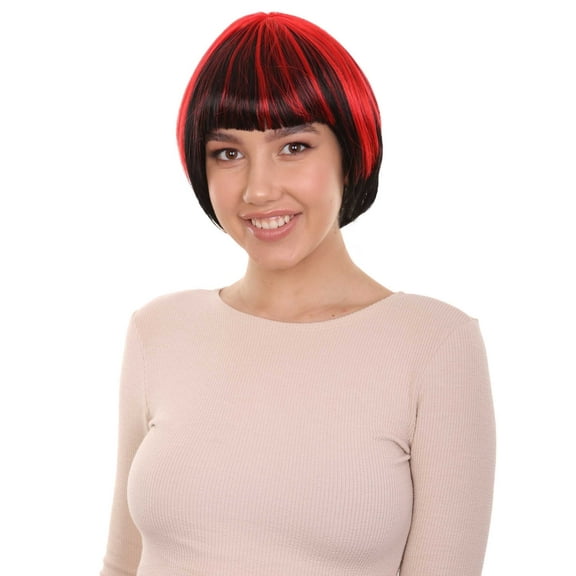 Quirky Bob Women's Wig | Red Black Party Ready Fancy Cosplay Halloween Costume Wig | Premium Breathable Capless Cap