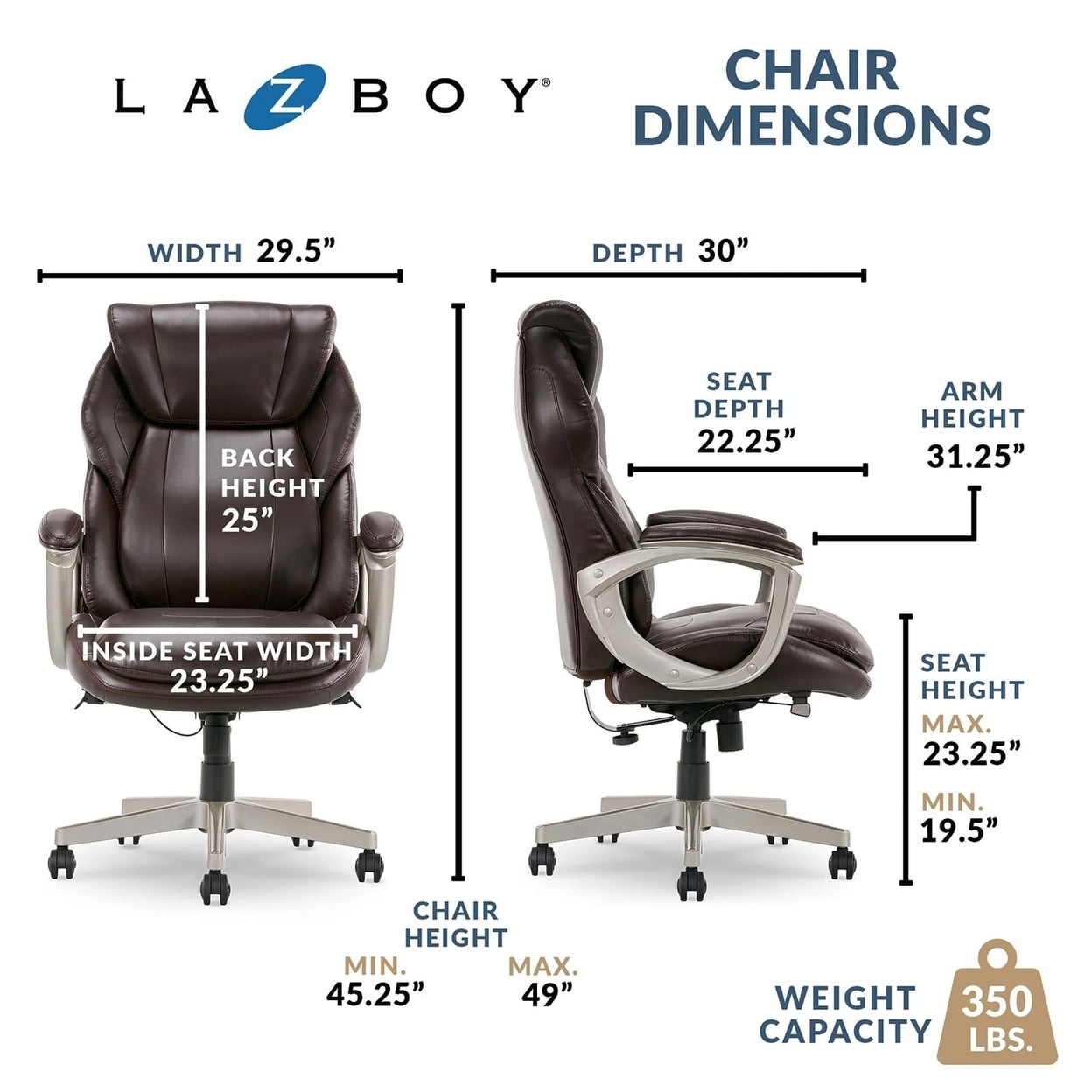 La-Z-Boy Westley Big & Tall Executive Office Chair, Active Lumbar Support, Brown