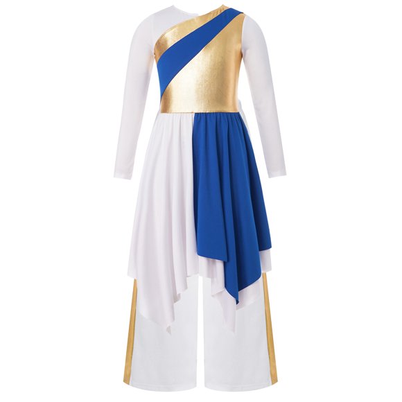 Mufeng Robe de Danse pour Filles, Tenue de Prière Liturgique, Tenue d'Église Métallique, Performance de Choeur, Bleu 16
