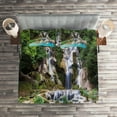 thumbnail image 2 of Ambesonne Waterfall Quilted Coverlet 3 Pcs, Laos Vietnamese Lake, King Size, Blue and Green, 2 of 2
