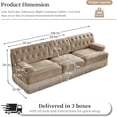 thumbnail image 2 of 106.1'' Modular Sectional Sofa, Chesterfield Velvet Cloud Couch, Upholstered 3-Seater Sofa with Button Tufted, Tassel Fringe Skirt, Deep Couches for Living Room, Bedroom, Apartment, Camel, 2 of 11