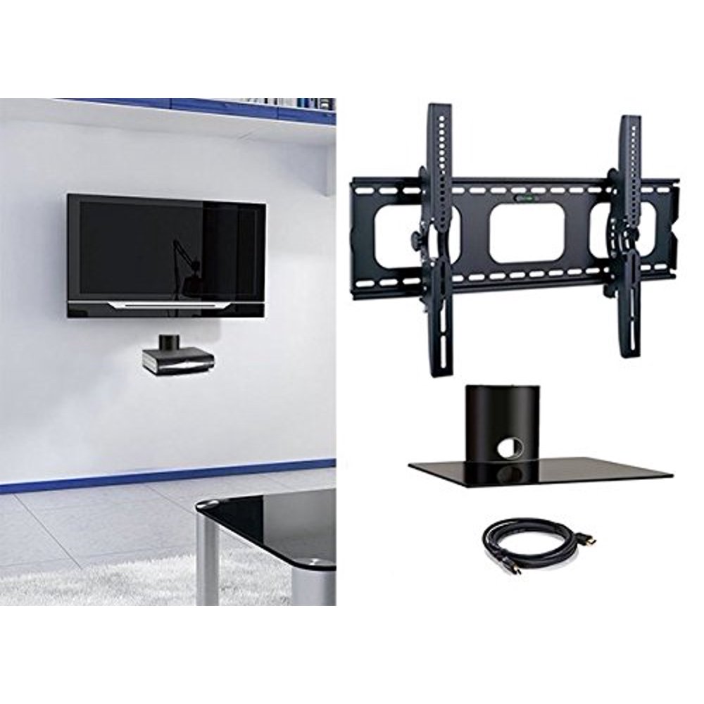 2xhome NEW TV Wall Mount Bracket with HDMI Cable & One Single Shelf