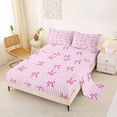 thumbnail image 2 of Erosebridal Teens Cartoon Ribbon Bow Full Size Sheets 4-Piece,Pink White Stripes Bed Sheets For Kids Girls, 2 of 5