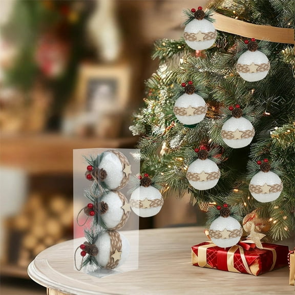 ToyKingdee Christmas Plaid Ball Ornaments - Black & Red Buffalo Plaid Fabric Ball Ornaments with Pine Cones and Greenery, Plaid Christmas Tree Hanging Balls Ornament