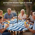 thumbnail image 3 of Round Outdoor Tablecloth with Umbrella Hole and Zipper, Geometric Blue Ombre Tablecloth with Elastic Waterproof, Modern Gradient White Ocean Striped Patio Table Covers for 55" - 60" Pool Tables, 3 of 9