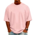 thumbnail image 2 of Men's Knit Round Neck Short Sleeve T-Shirt, Fashion Casual Pullover for Daily and Weekend Wear, Soft Stretchy Fabric Light pink 2XL, 2 of 5