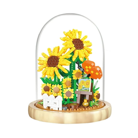 HI-REEKE Flower Mini Building Block Set Sunflower Bouquet Bonsai Plastic Brick Kit Toy Gift Yellow