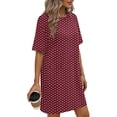 thumbnail image 5 of Summer Oversize Beach Dresses for Womens 2026 Casual Solid Color Short Sleeve Round Neck Bandage Dress Ladies Skirt, 5 of 7