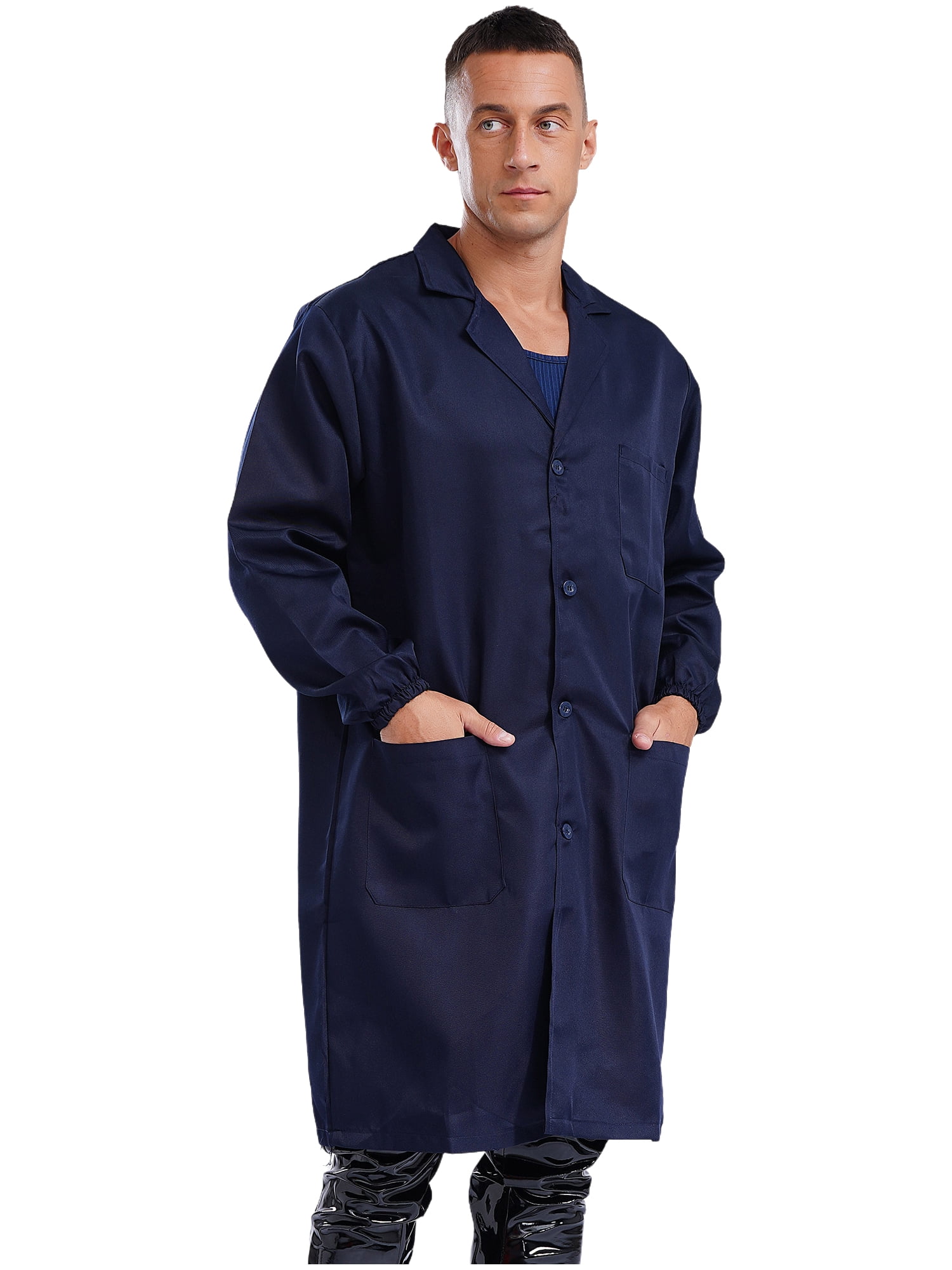 YONGHS Unisex Mens Womens Work Coat Long Sleeve Front Button Lab