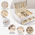 thumbnail image 4 of Grande Organizador Cuero PU Caja de Joyas Cajón Estuche de Almacenamiento Con 2 Capas de Exhibición para Aretes Pulseras Anillos Collares Soporte para Relojes, Blanco, 4 of 7