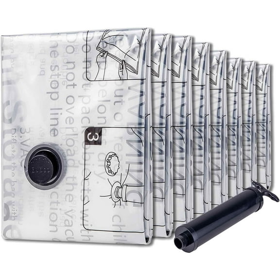 8 Jumbo Vacuum Storage Bags, Vacuum Seal Bags for Clothing, Travel Space Saver Bags for Luggage Clothes Pillows Comforters Blankets Bedding