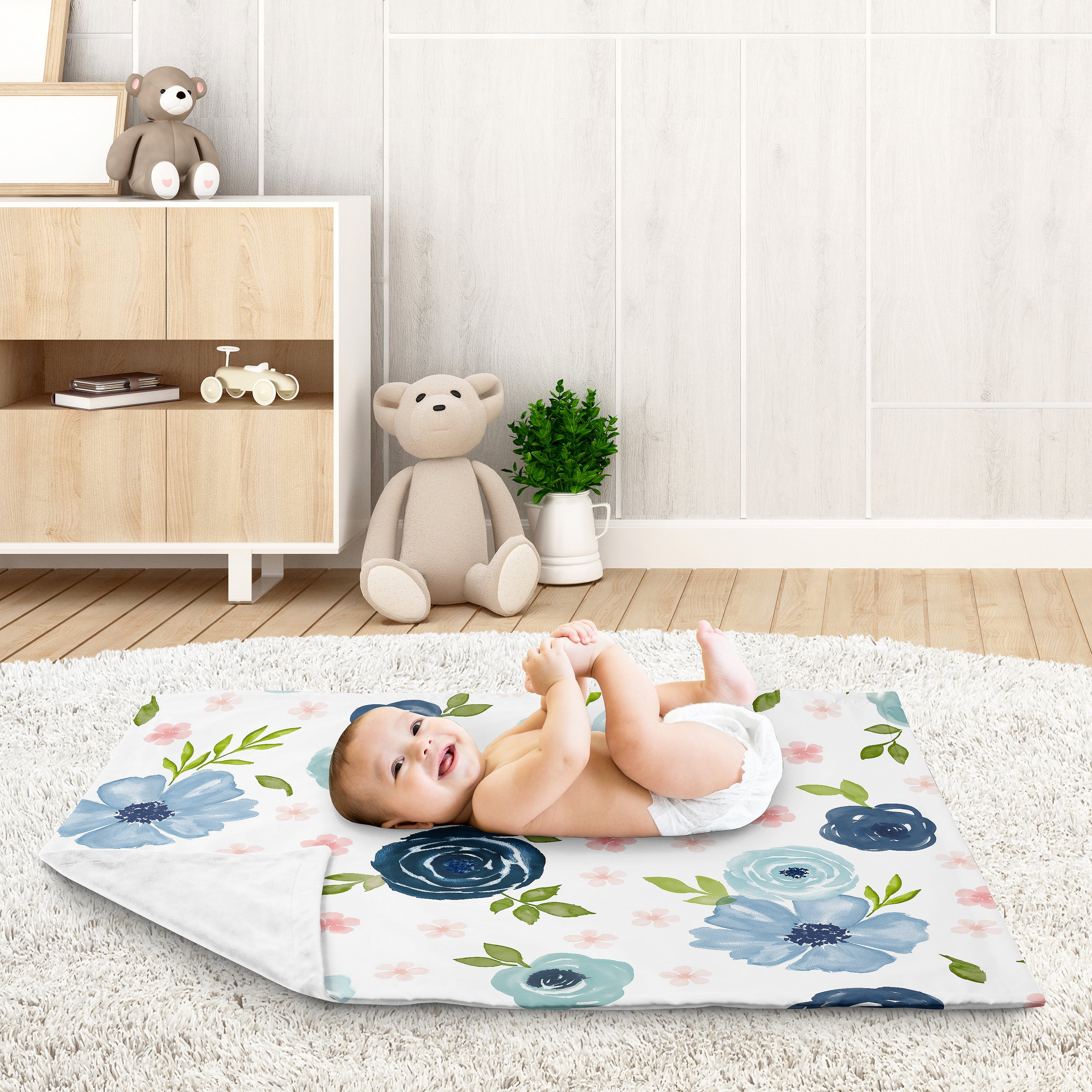 Sweet Jojo Designs Watercolor Floral Blue Green and Pink Baby Security Blanket
