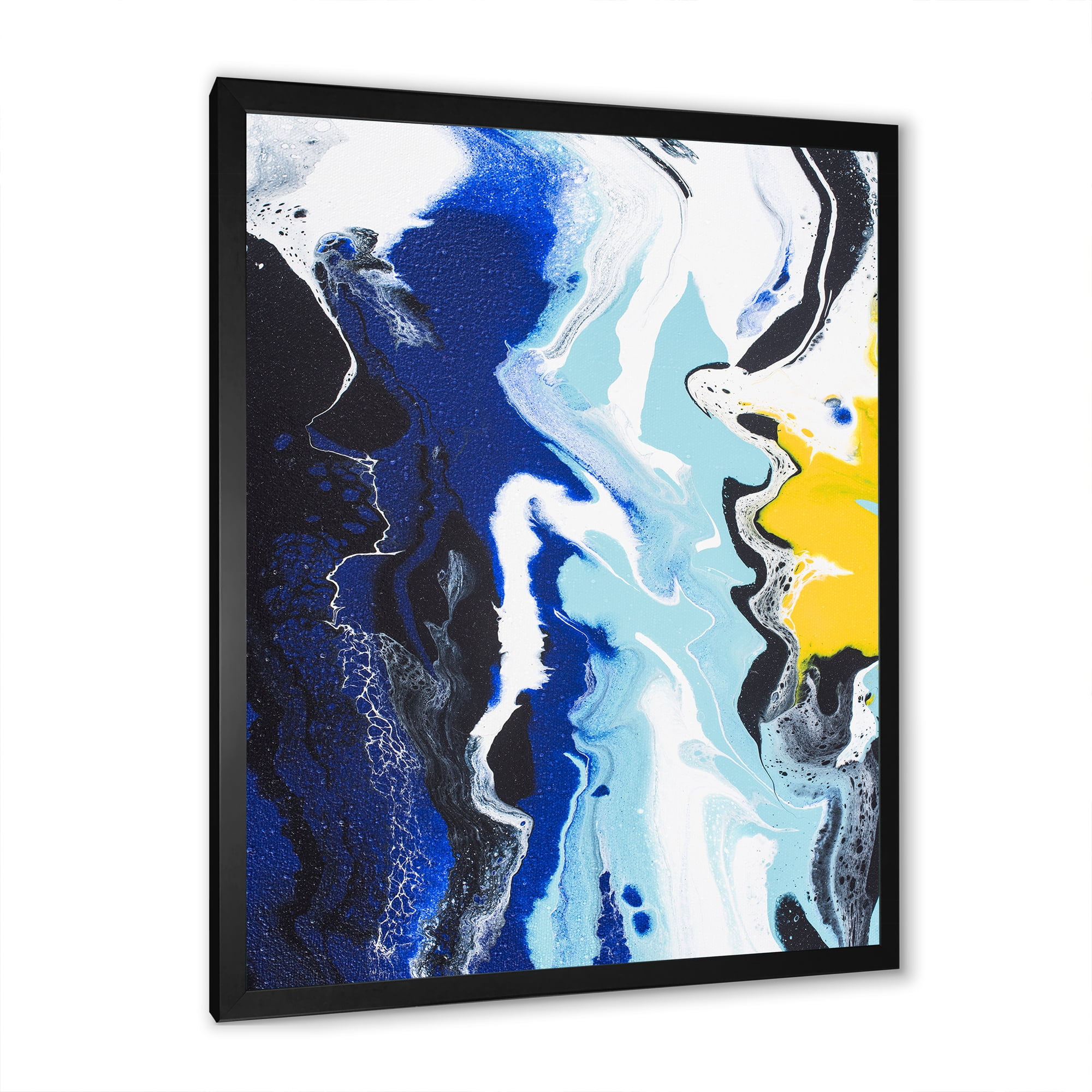 Designart 'Abstract Blue and Yellow Waves' Modern Framed Art Print