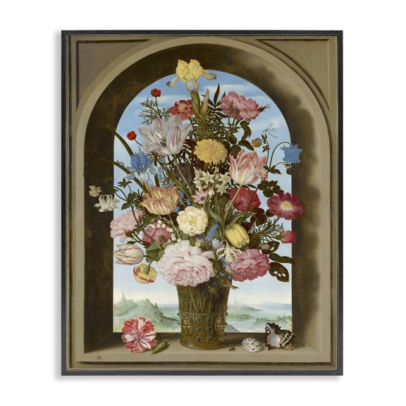 Stupell Industries French Country Vintage Floral Bouquet Gothic Window Black Framed Giclee Art, 11 x 14, by Ziwei Li
