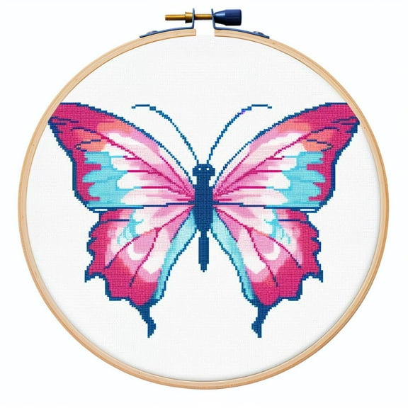Cartoon Butterfly DIY 11CT Stamped Cross Stitch Kits Easy for Beginners Children with Hoop Needlepoint Counted Embroidery Kits Art Craft Wall Decoration 12x12inch(7)