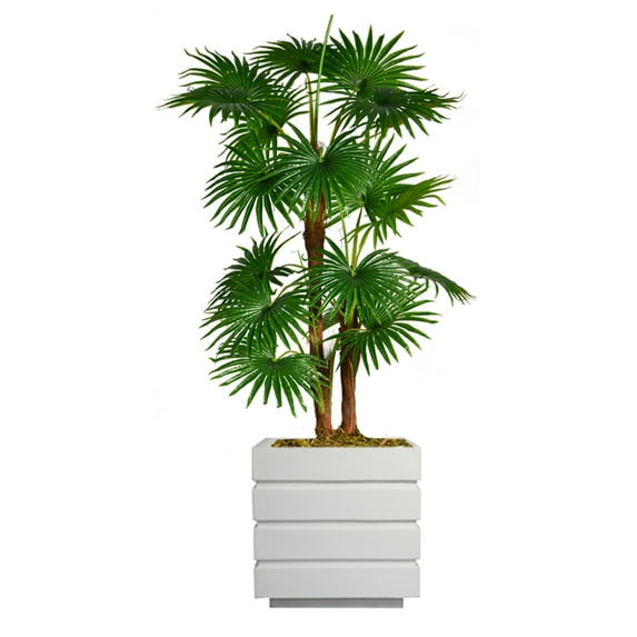 Vintage Home Artificial Faux Real Touch 54" Tall Fan Palm Tree With Burlap Kit And Fiberstone Planter