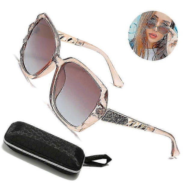 1 Pcs Polarized Square Sunglasses Sparkling Composite Shiny Frame And Square Glasses Case