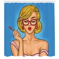 thumbnail image 3 of Ambesonne Pin up Girl Shower Curtain, Red Cat Eyeglasses, 69"Wx84"L, Multicolor, 3 of 3