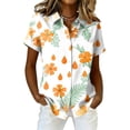 thumbnail image 2 of Minjewel Women's Hawaiian Print Button Down Short Sleeve Shirt with Pocket Casual Summer Beach Vacation Tropical Tops,White,S, 2 of 5