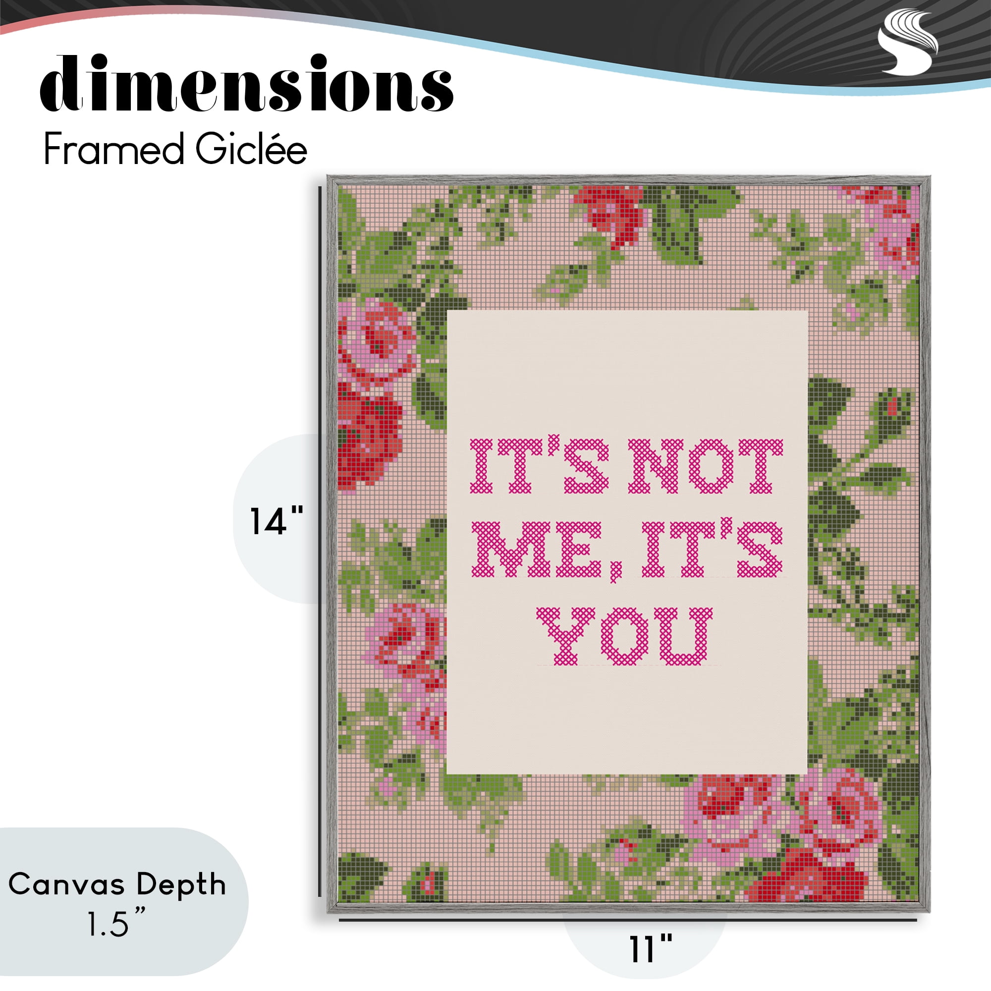 Stupell Industries Not Me It's You Faux Cross Stitch Gray Framed Giclee Art, design by Lil' Rue