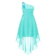 thumbnail image 2 of YIZYIF Girls Chiffon One Shoulder Wedding Bridesmaid Dress Shiny Sequins Pleated High-low Dress for Birthday Party Ball Gown Turquoise 12, 2 of 5