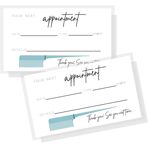 Hair Appointment Reminder Cards  Physical Printed 2x3.5 inches Business Card Size  Hair Stylist Supplies  White and Black with Comb Design